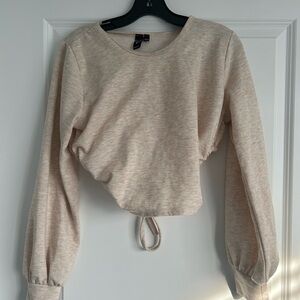 Windsor Beige Drawstring Long sleeve Crop Top
